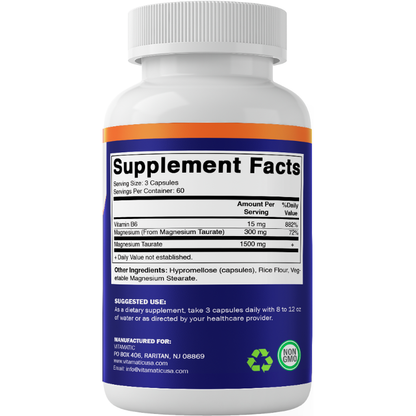 MAGNESIUM TAURATE 1500MG 180 VEGETARIAN CAPSULES
