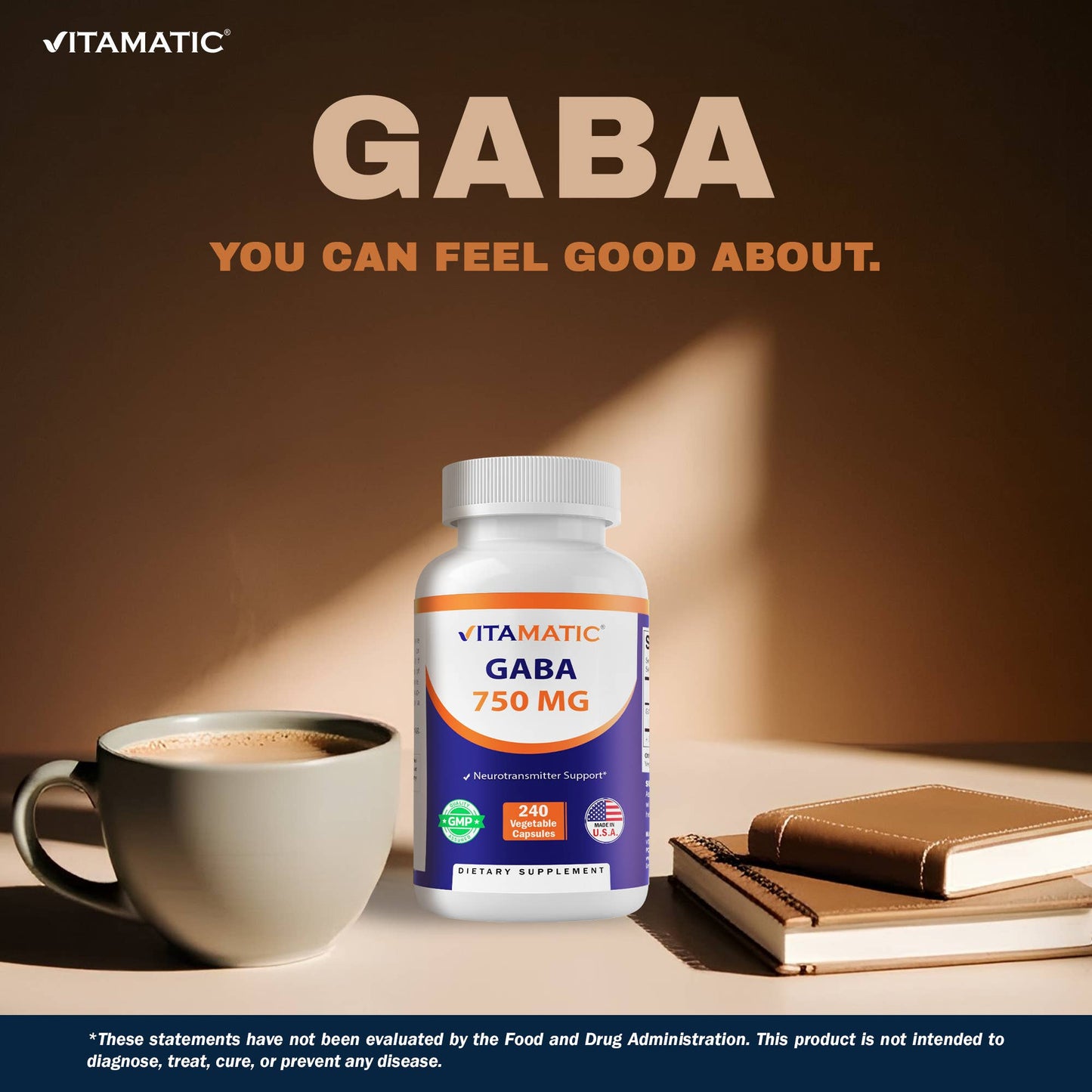 GABA (Gamma Aminobutyric Acid) 750mg -240 Capsules - 240 servings