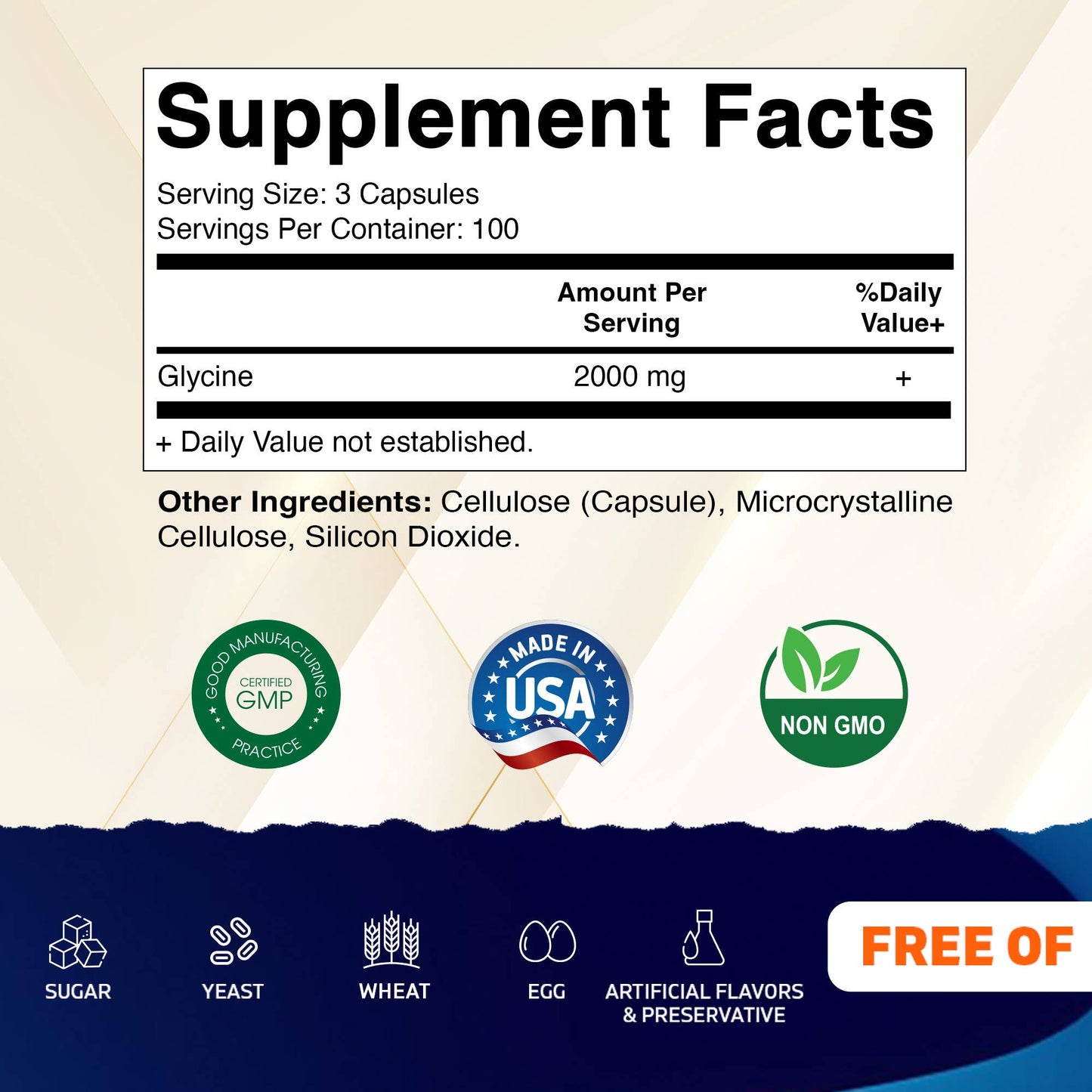 Vitamatic Glycine 2000mg - 300 Vegetarian Capsules