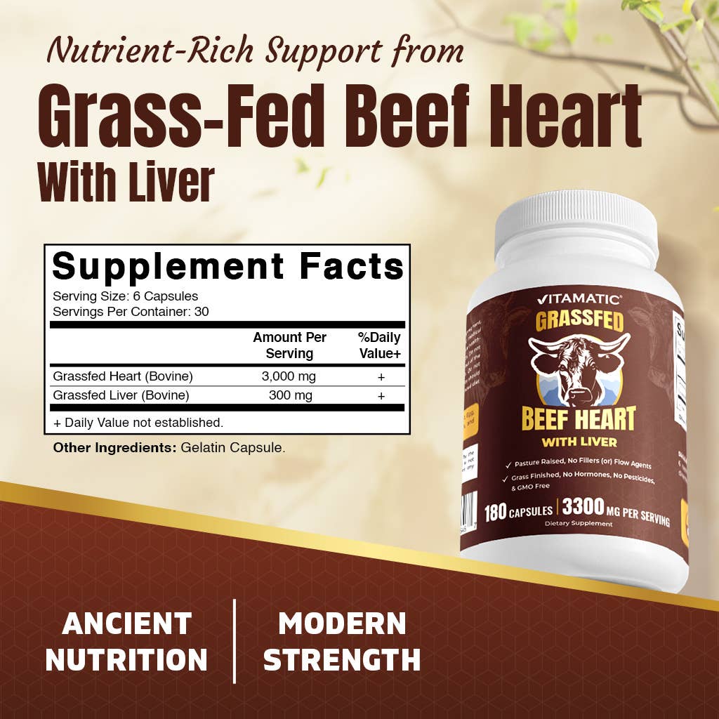 Grass Fed Beef Heart with Liver - 180 Capsules