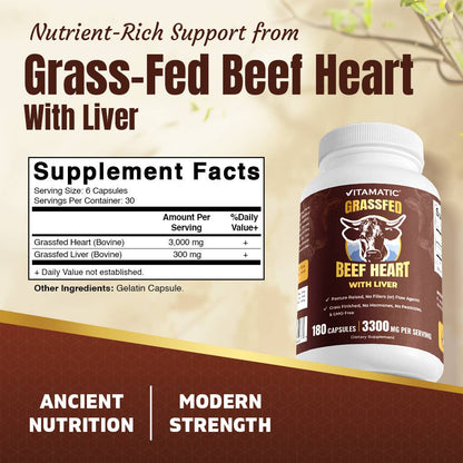 Grass Fed Beef Heart with Liver - 180 Capsules