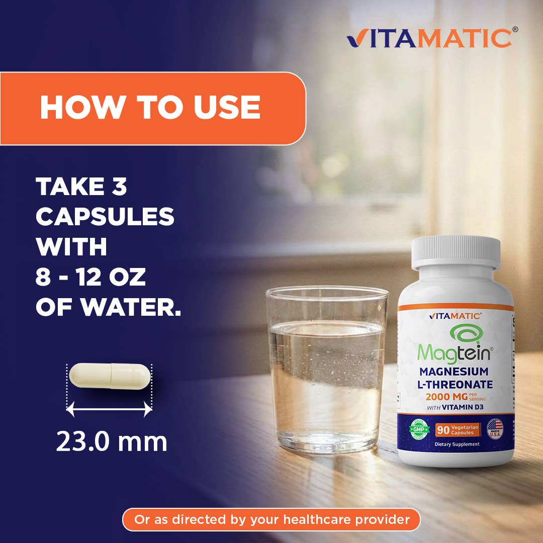 Vitamatic Magtein Magnesium L-Threonate 2000 mg with D3–90ct