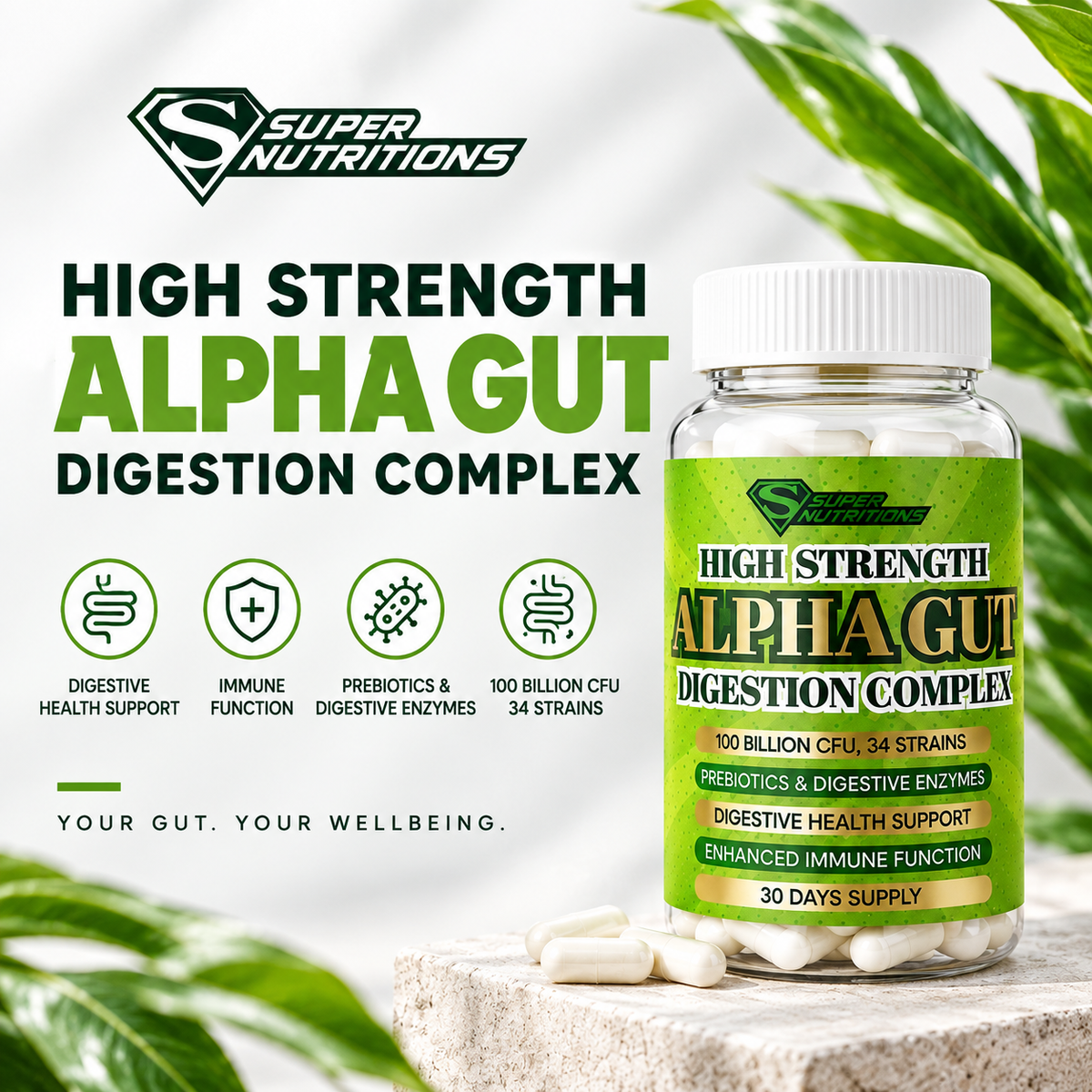 ALPHA GUT 30 VEGAN CAPSULES - HIGH STRENGTH DIGESTION COMPLEX