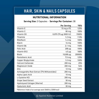 APPLIED NUTRITION HAIR SKIN & NAILS 60 CAPS