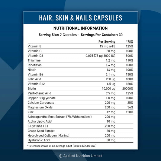 APPLIED NUTRITION HAIR SKIN & NAILS 60 CAPS