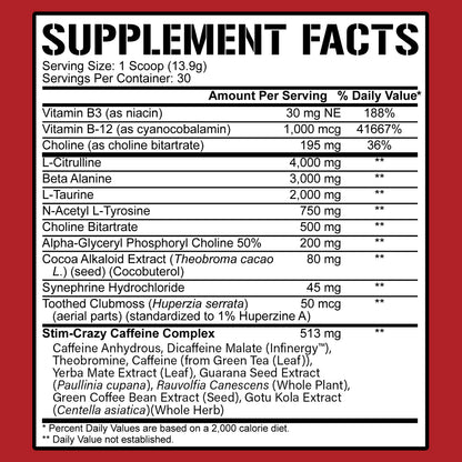 5150 STIM CRAZY PRE WORKOUT 30 servings