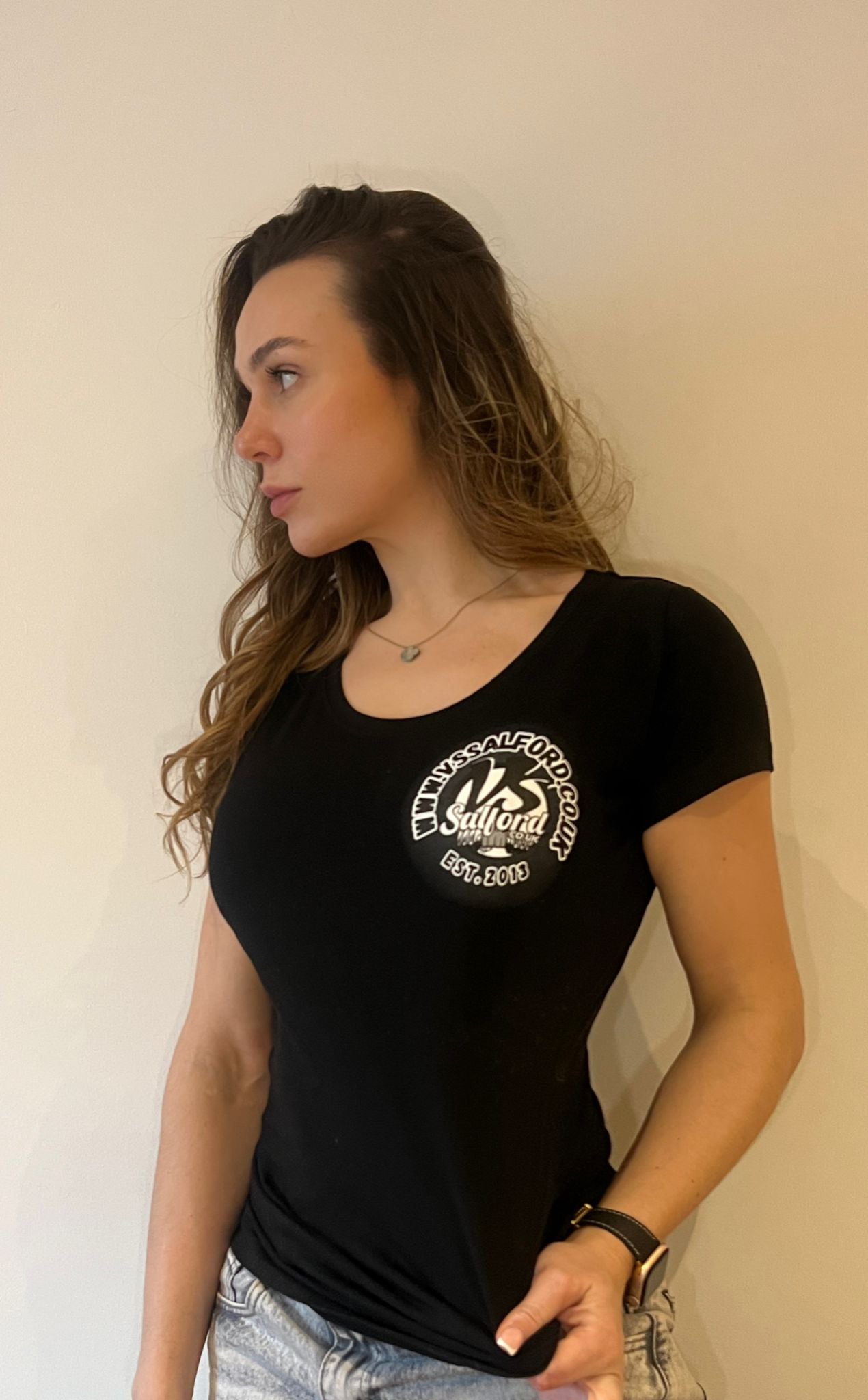 VITAMIN STORE SALFORD EST 2013 WOMANS T-SHIRT PREMIUM BLACK