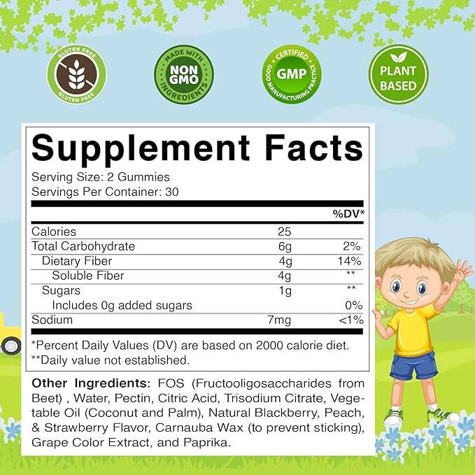 Vitamatic Kids Prebiotic Fiber Gummies Zero Sugar 60 Count