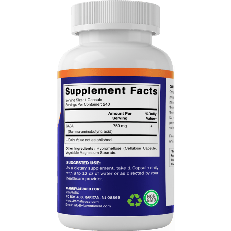 GABA (Gamma Aminobutyric Acid) 750mg -240 Capsules - 240 servings