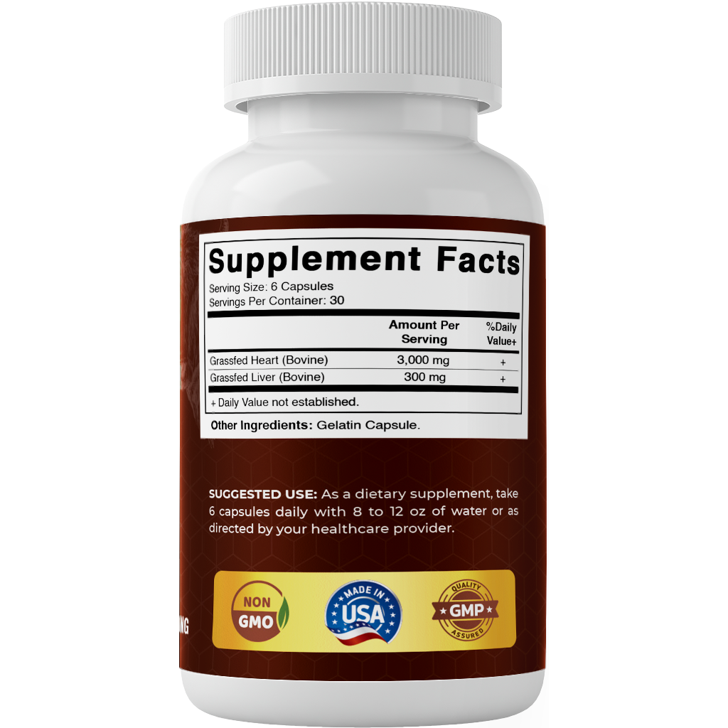 Grass Fed Beef Heart with Liver - 180 Capsules