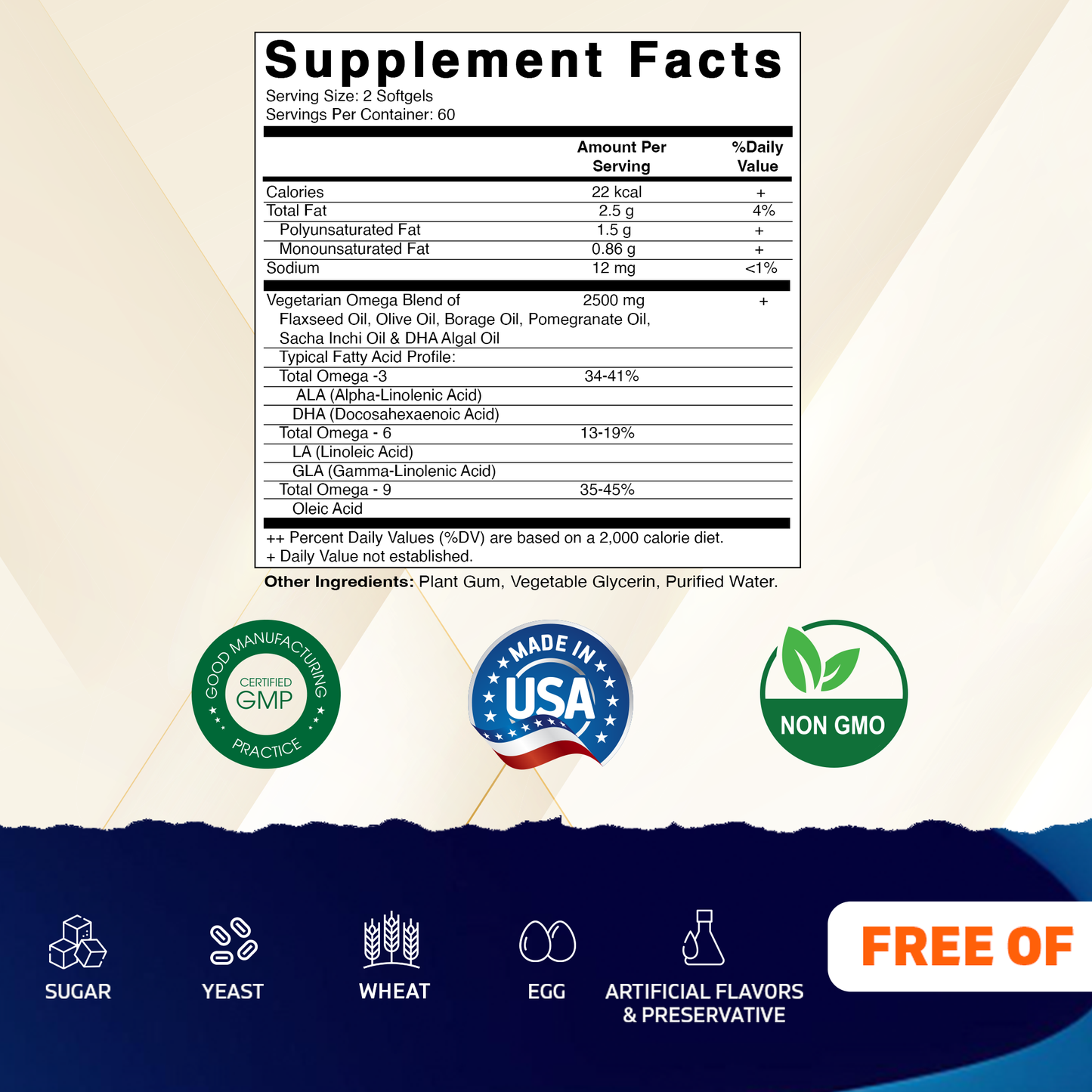 Vegan Omega 3-6-9 Complex 1250mg - 120 Softgels