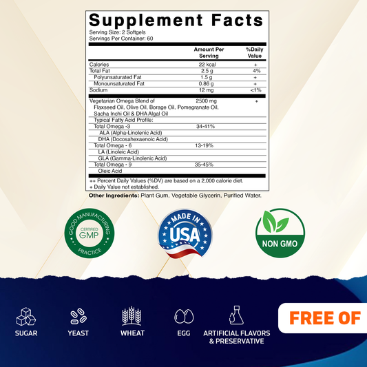 Vegan Omega 3-6-9 Complex 1250mg - 120 Softgels