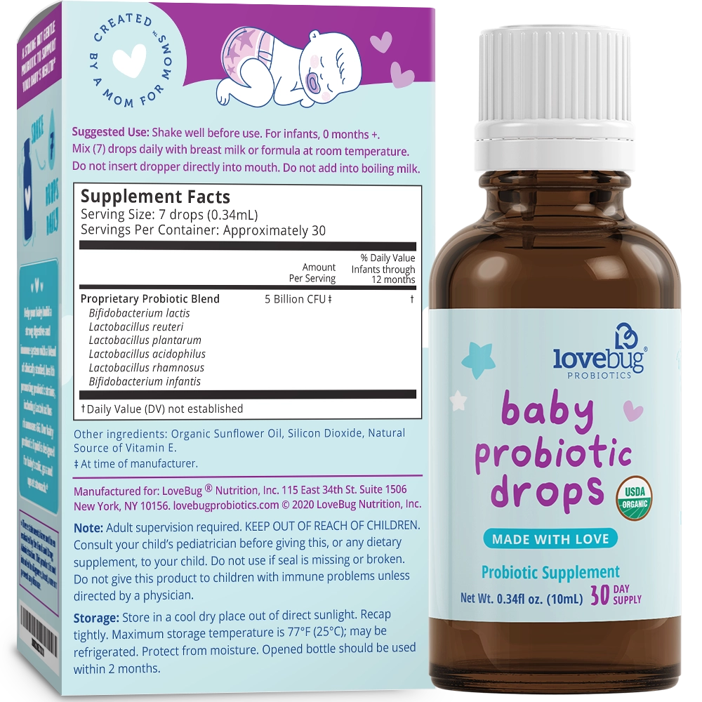 Organic Baby Probiotic Drops with Vitamin D 30 days supply