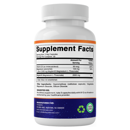 Vitamatic Magtein Magnesium L-Threonate 2000 mg with D3–90ct