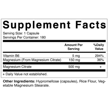MAGNESIUM CITRATE500 MG  WITH B6 180 VEGGIE CAPSULES