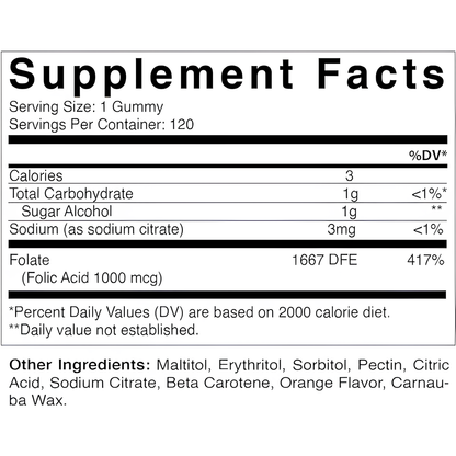 Vitamatic Folic Acid 1000mcg (1 mg) 120 gummies