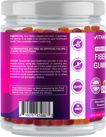 Prebiotic Fiber Gummies, 7G Extra Strength-240 Gummies