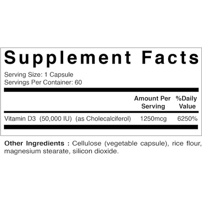 VITAMIN D3 50000IU 60 VEGGIE TABLETS