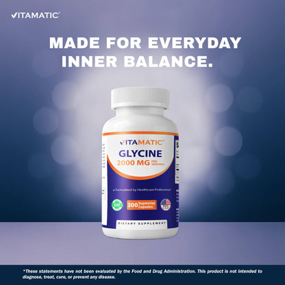 Vitamatic Glycine 2000mg - 300 Vegetarian Capsules