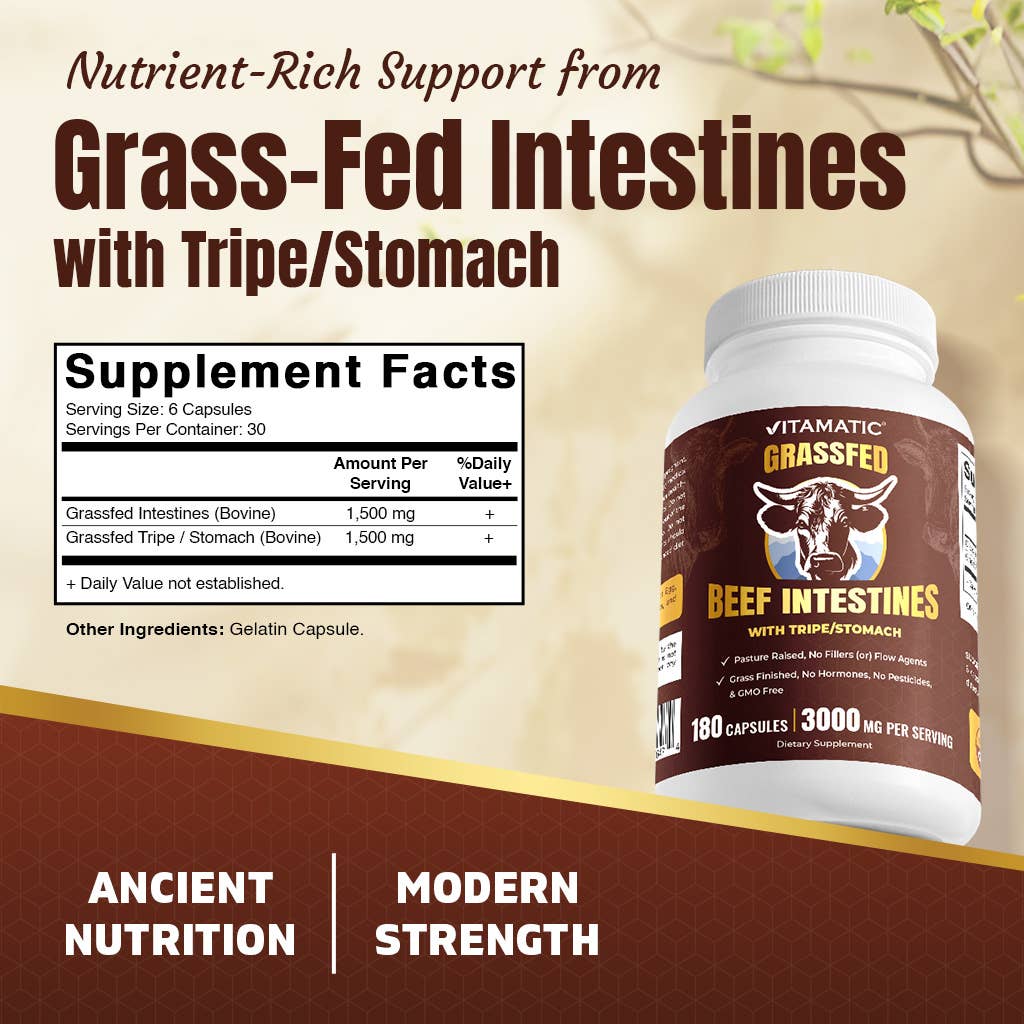 Grass-Fed Beef Intestines + Tripe 180 Capsules