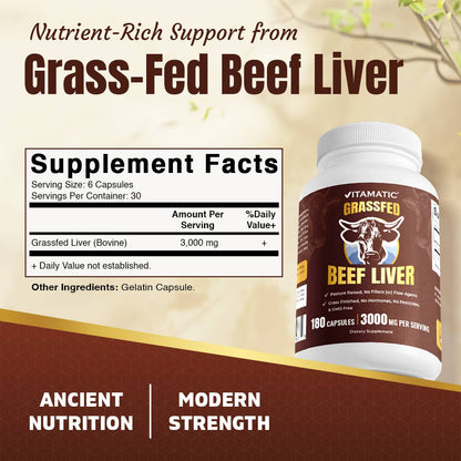 Vitamatic Grass Fed Beef Liver - 180 Capsules