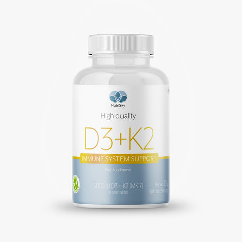 Vitamin D3 5000IU + K2 (MK-7) VEGAN 60 tablets, very high strength